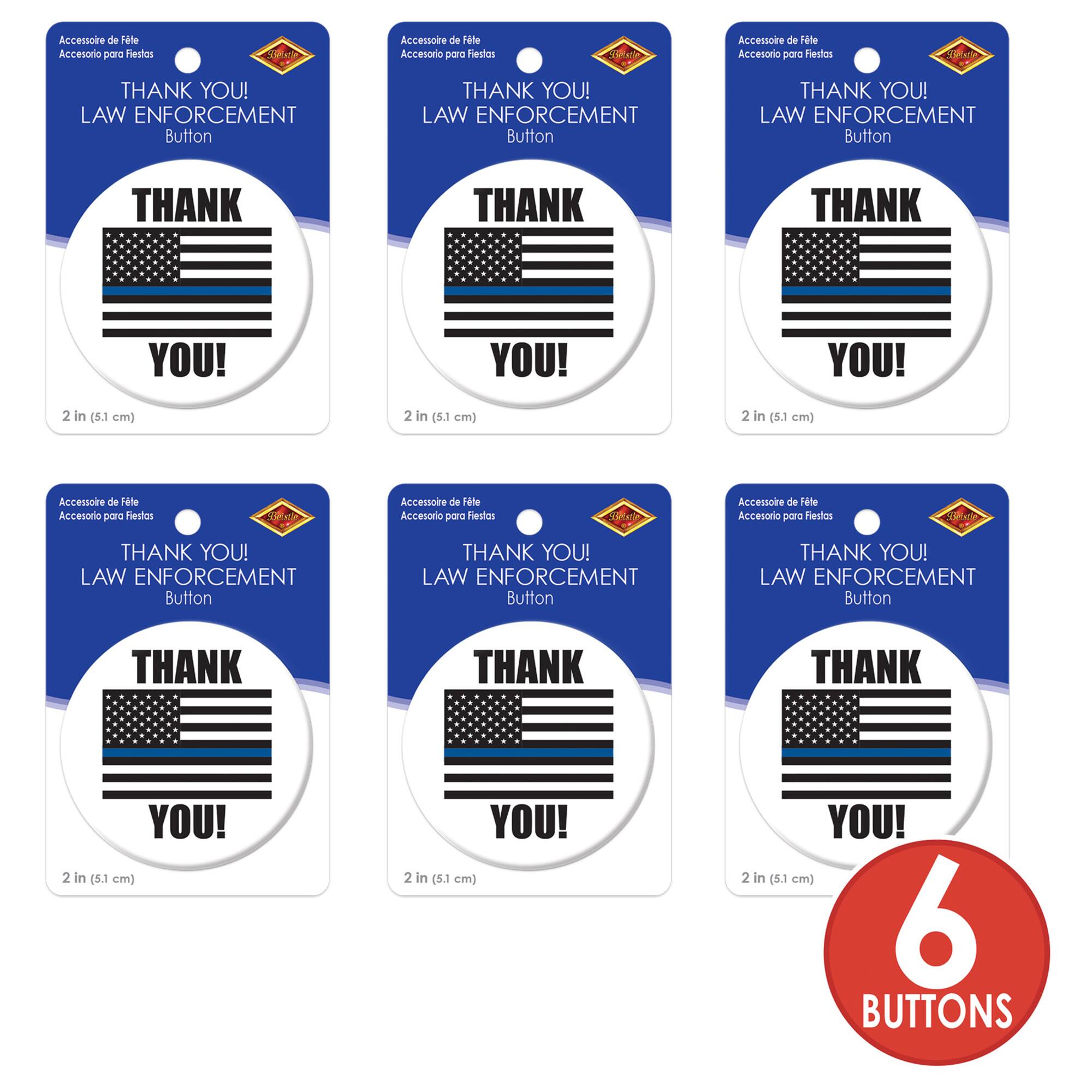 Beistle 2" Blue Stripe Thank You Law Enforcement Buttons, 6ct.